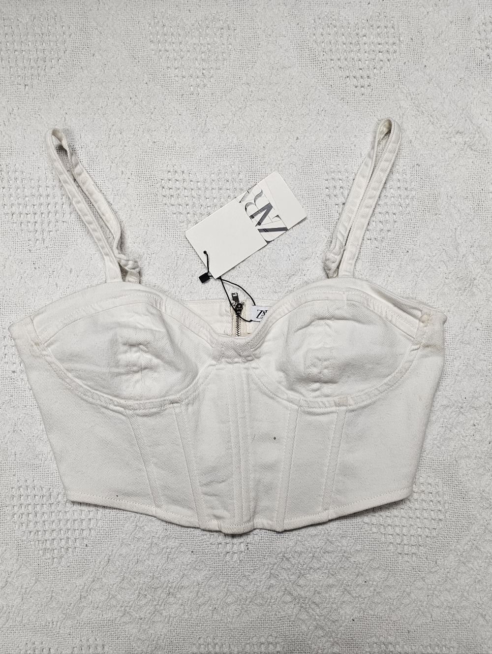 Zara Denim White Bustier Corset Crop Top